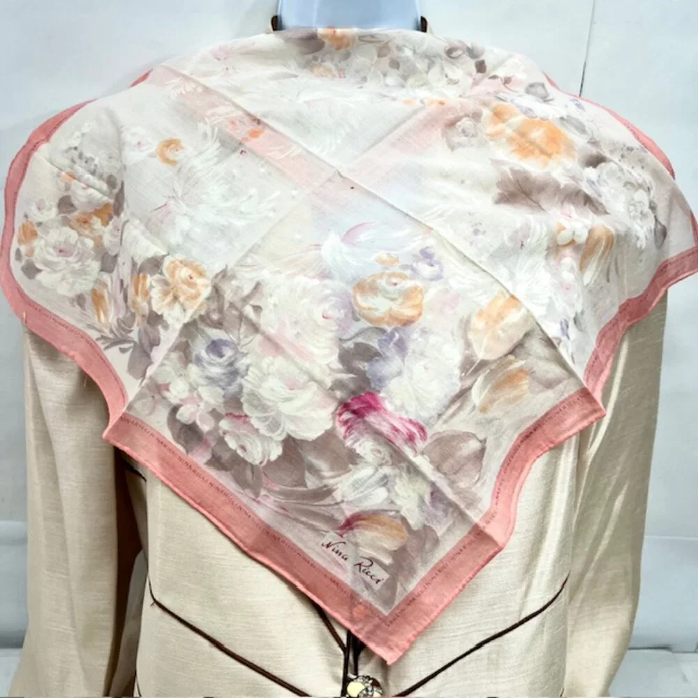 Set of 2  MiniScarf/Handker cotton Rina Ricci & Hanaae Mori Peach Floral ( 42)